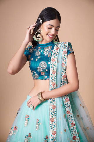 sky blue lehenga for bride