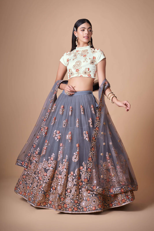 grey colour lehenga for wedding