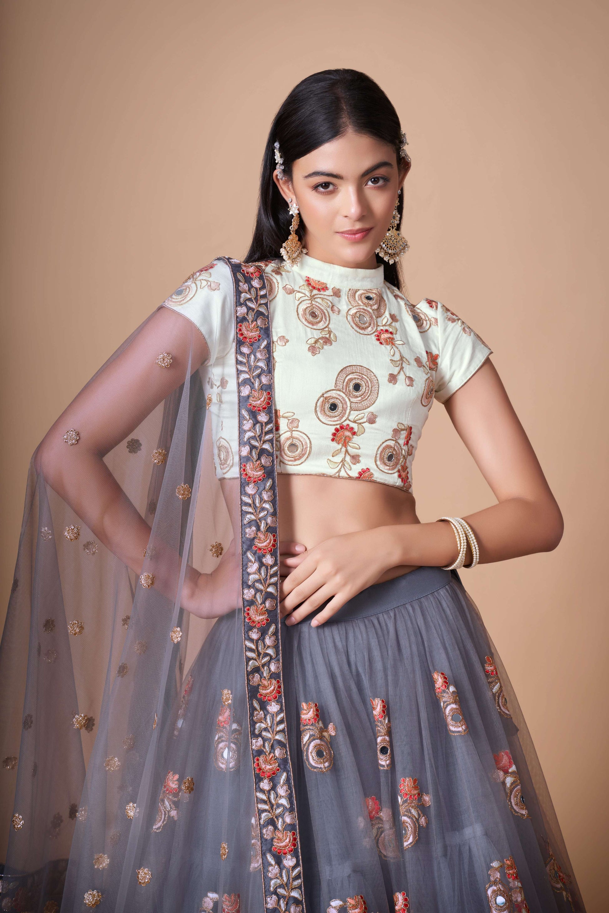 grey lehenga look