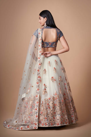 soft net off white lehenga engagement