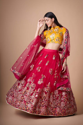 soft net rani lehenga bridal