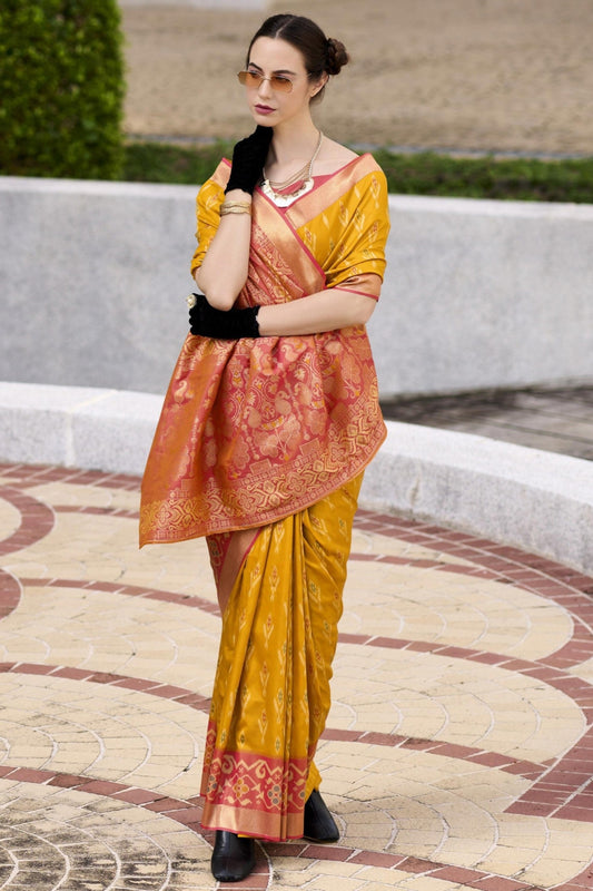 Yellow Banarasi Saree for bride

