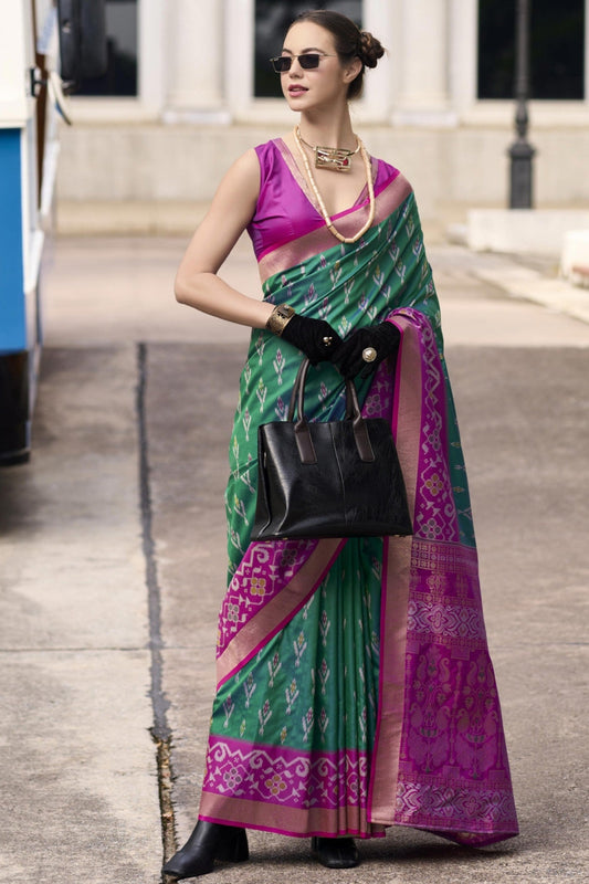 Dark green silk saree for women
