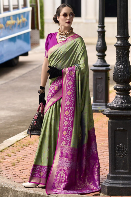 Pure green silk saree for women
