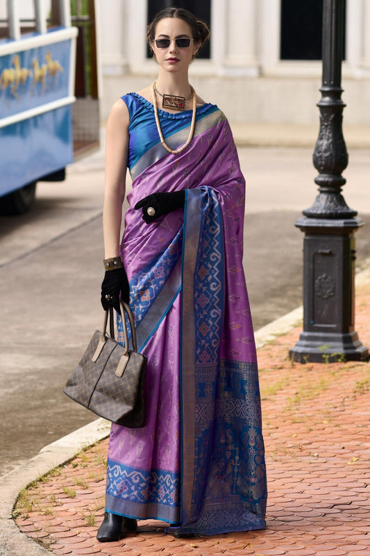 Purple color soft silk saree for women