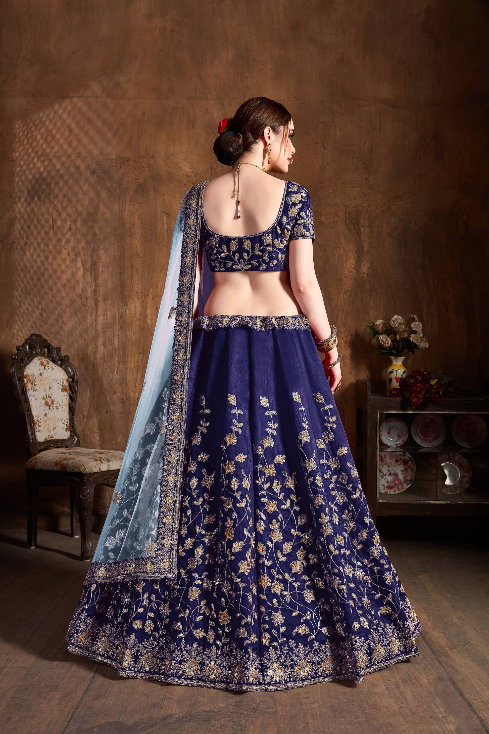 Navy blue Lehenga with jewellery