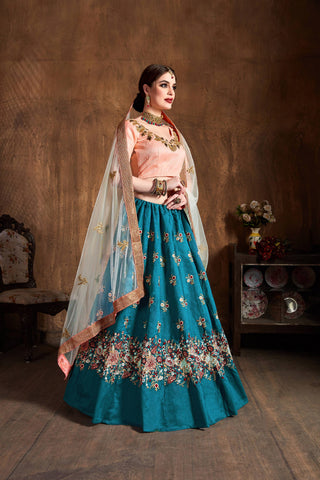 Teal Blue Lehenga with Jewellery