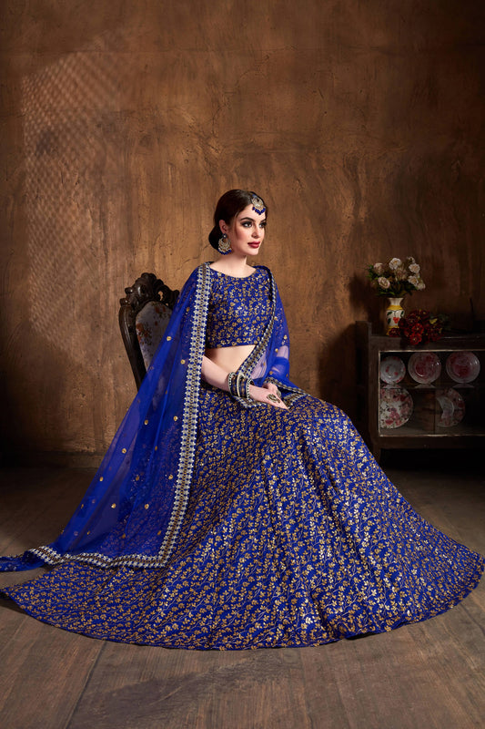 Royal blue silk lehenga choli with dupatta