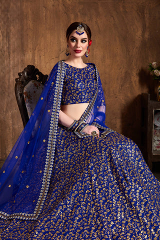 Royal blue silk lehenga choli images