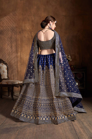 Navy blue silk lehenga choli readymade