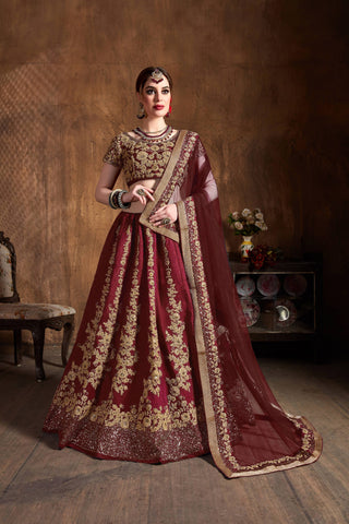 Maroon lehenga Bride with groom