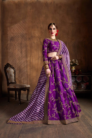 Purple colour Lehenga with jewellery