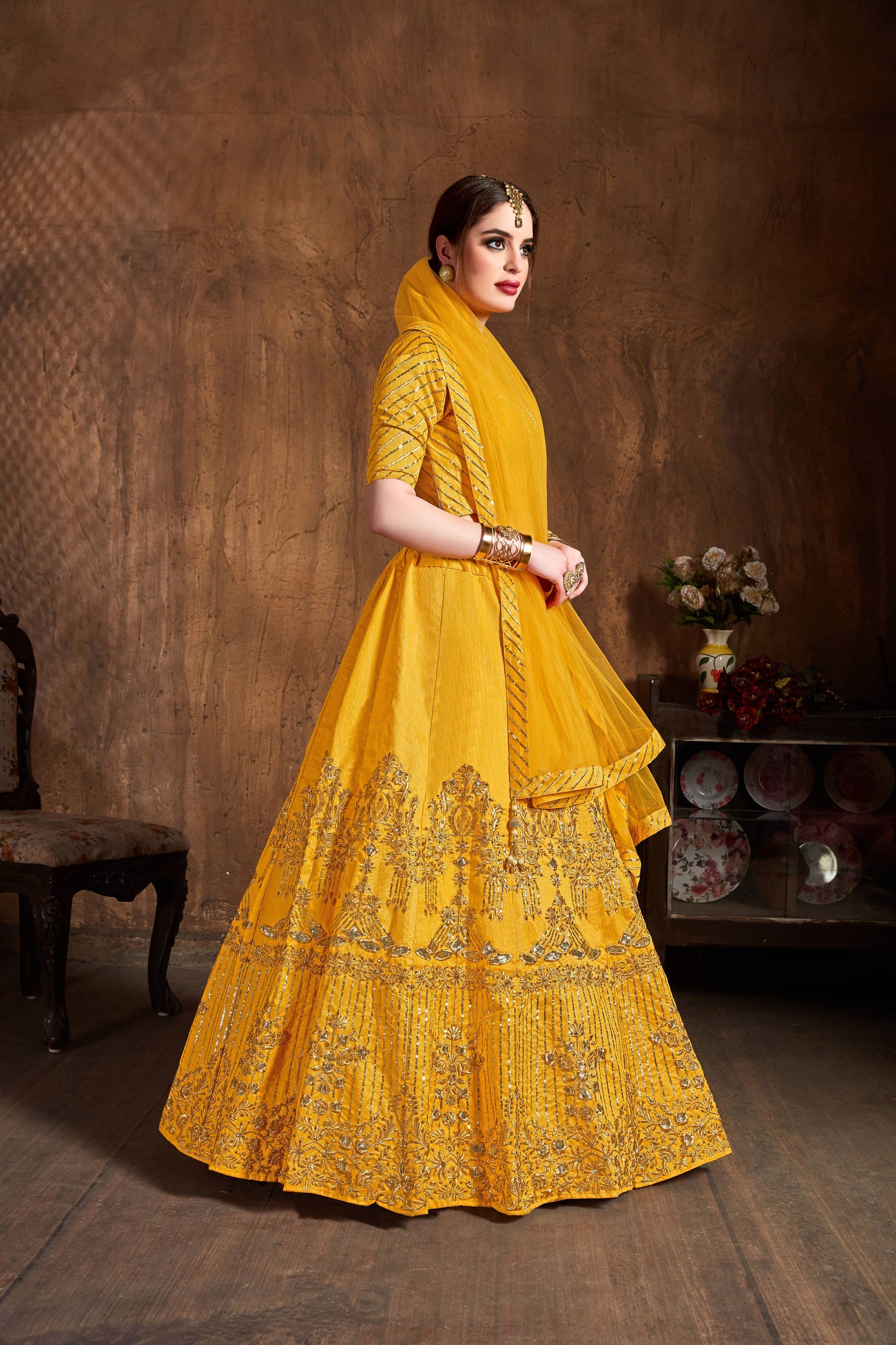 Simple yellow Lehenga for Haldi
