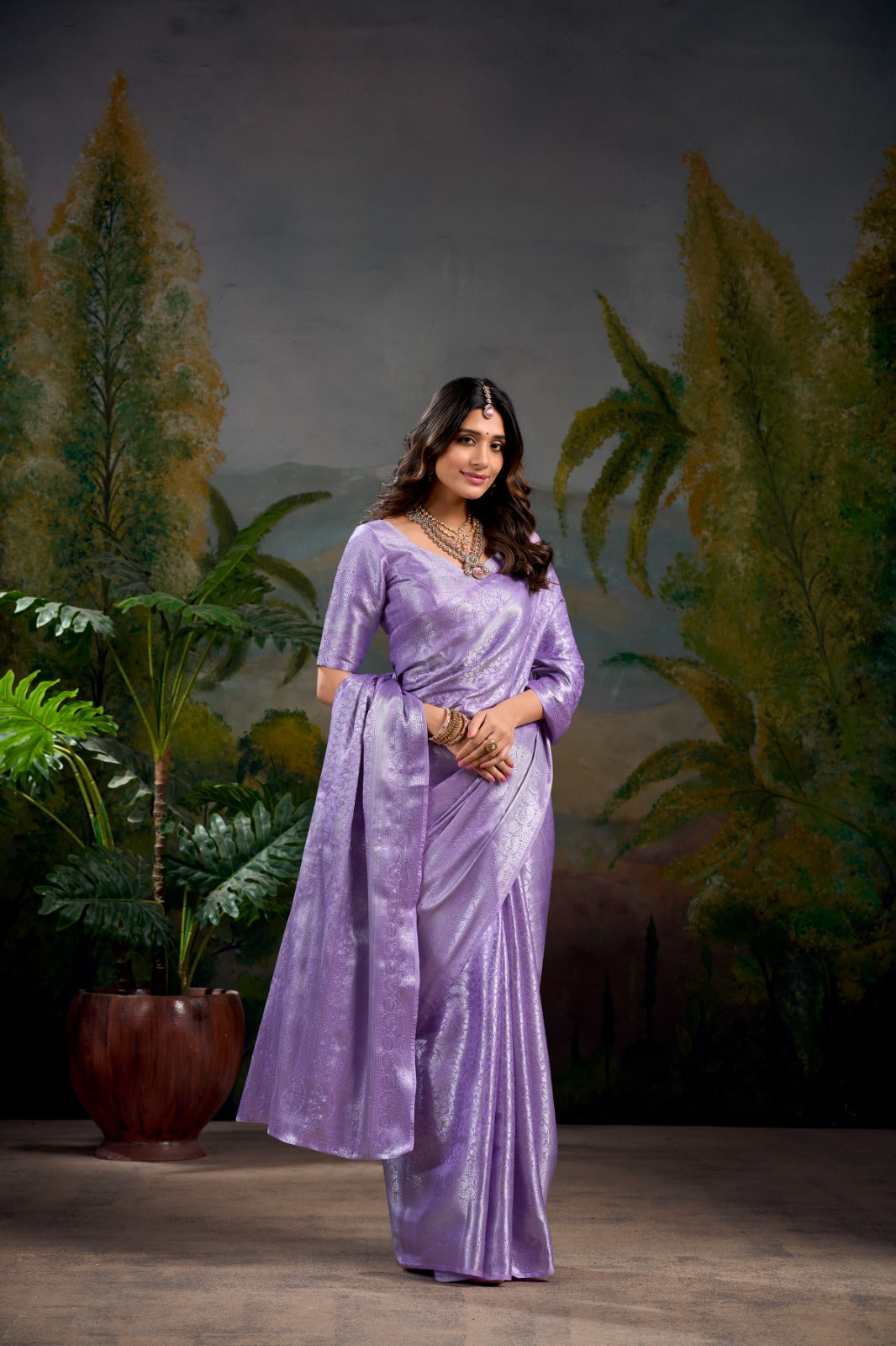 Lavender color kanjivaram saree for women online shopping
