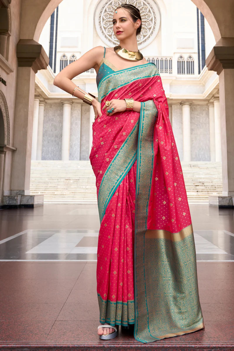 Pink color soft silk saree for women online
