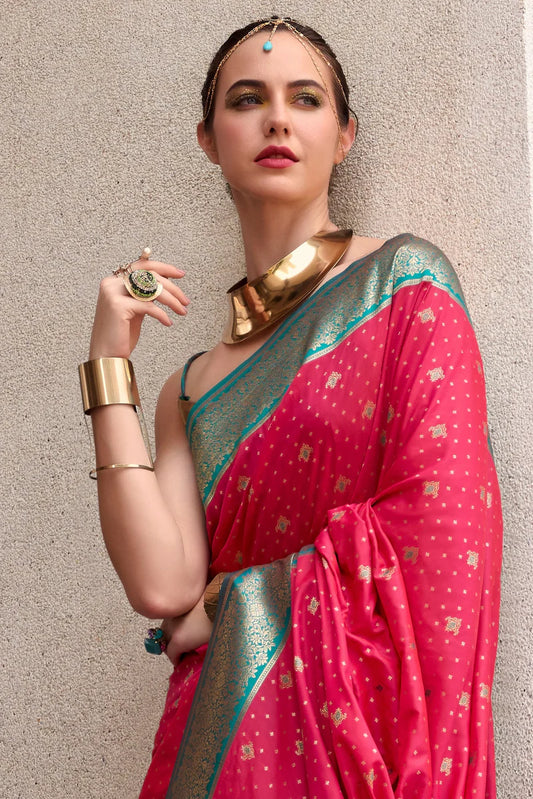 Pure pink color soft silk saree for women
