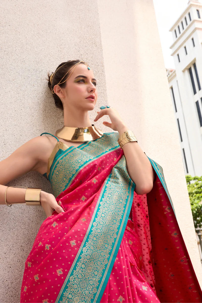 Light pink color soft silk saree for women
