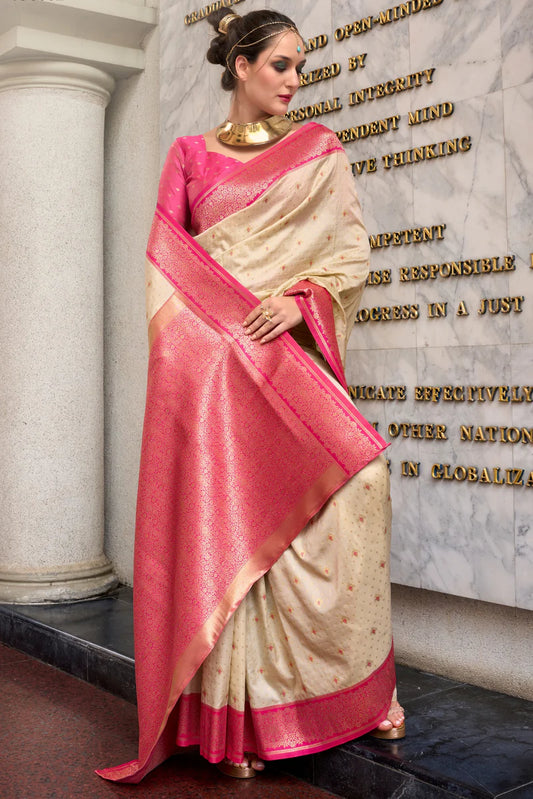 Cream color soft silk saree for women online

