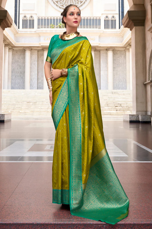 Parrot green color soft silk saree for women online
