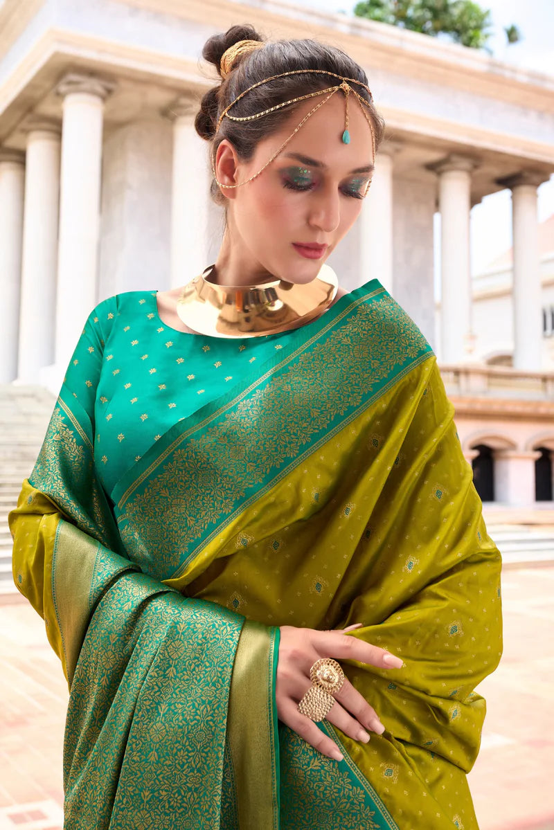 Parrot green color soft silk saree for women price
