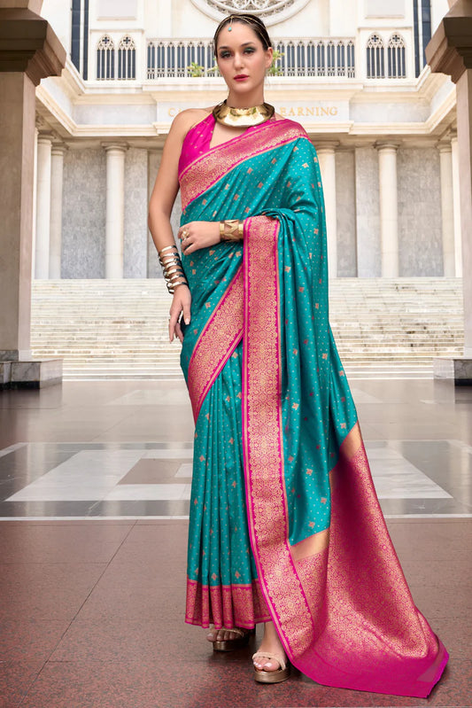 Rama color soft silk saree for women online shopping

