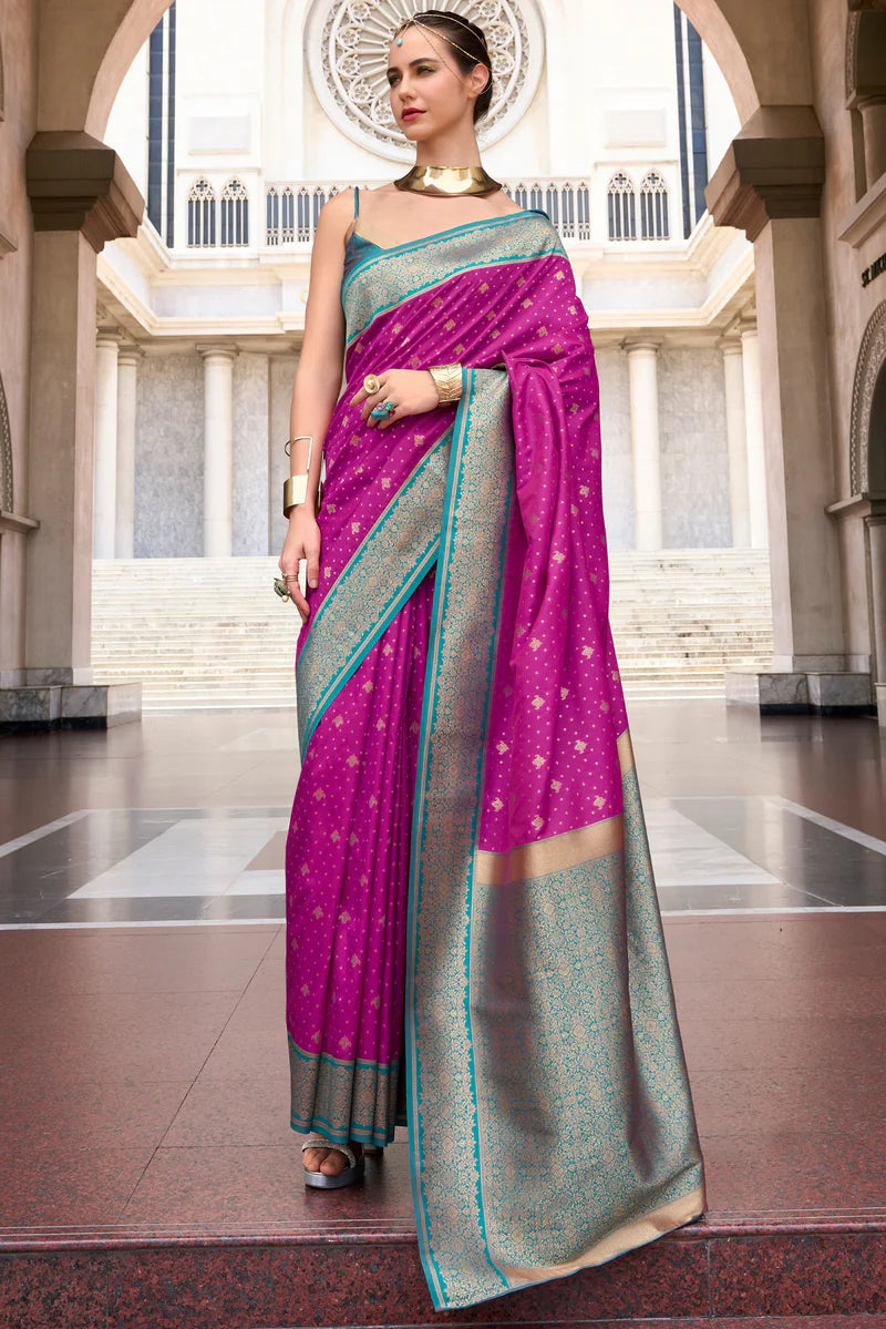 Rani pink color soft silk saree for women online
