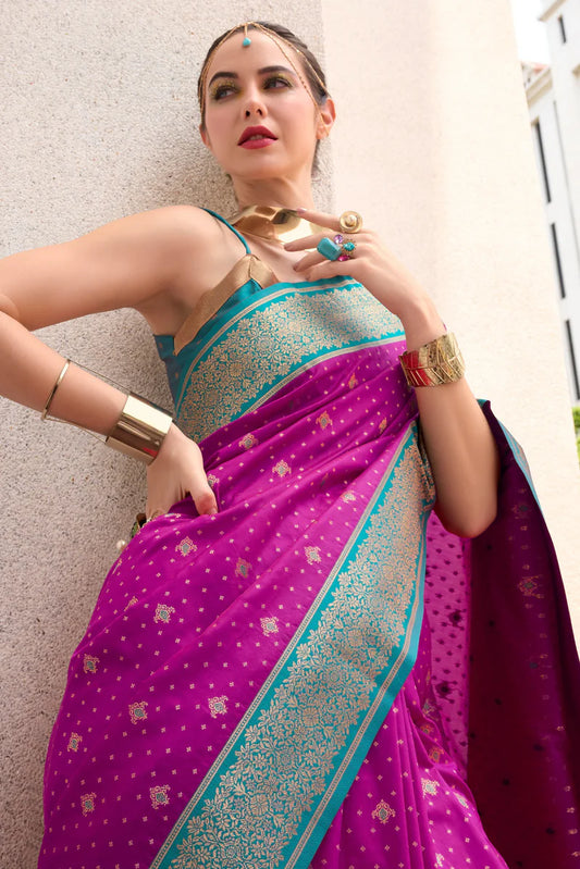 Rani pink color soft silk saree for women online shopping
