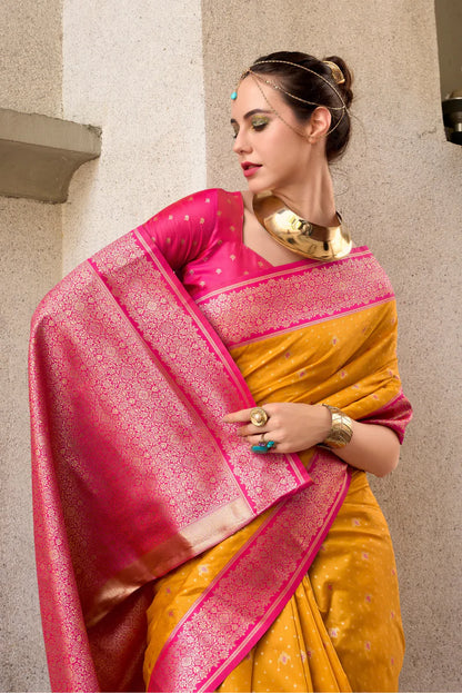 Yellow color soft silk saree for women online
