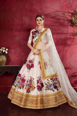 Heavy banglori silk off white lehenga choli