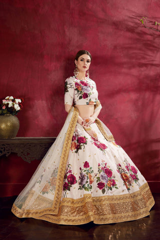 Heavy banglori silk off white lehenga with dupatta