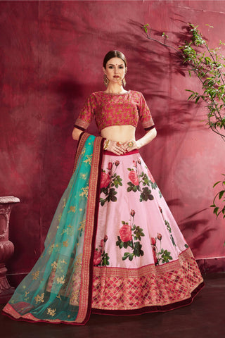 Heavy banglori silk rose pink lehenga choli online