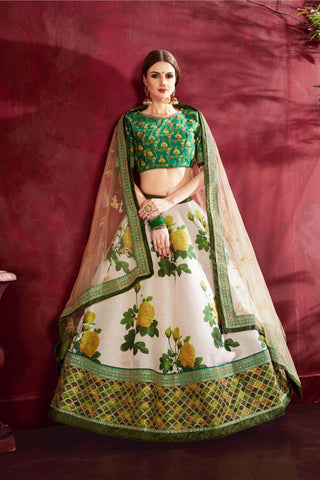 Beautiful Cream Lehenga With Green Blouse