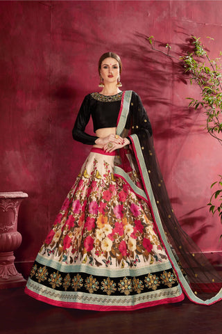 Heavy banglori silk black multicolour lehenga with dupatta