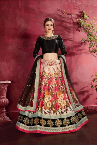 Heavy banglori silk black multicolour lehenga choli