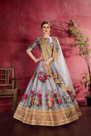 Simple heavy banglori silk grey lehenga style