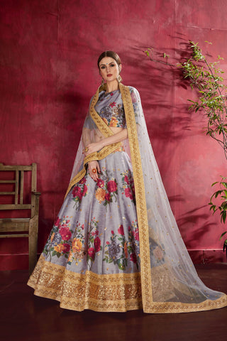 Heavy banglori silk grey lehenga style for wedding