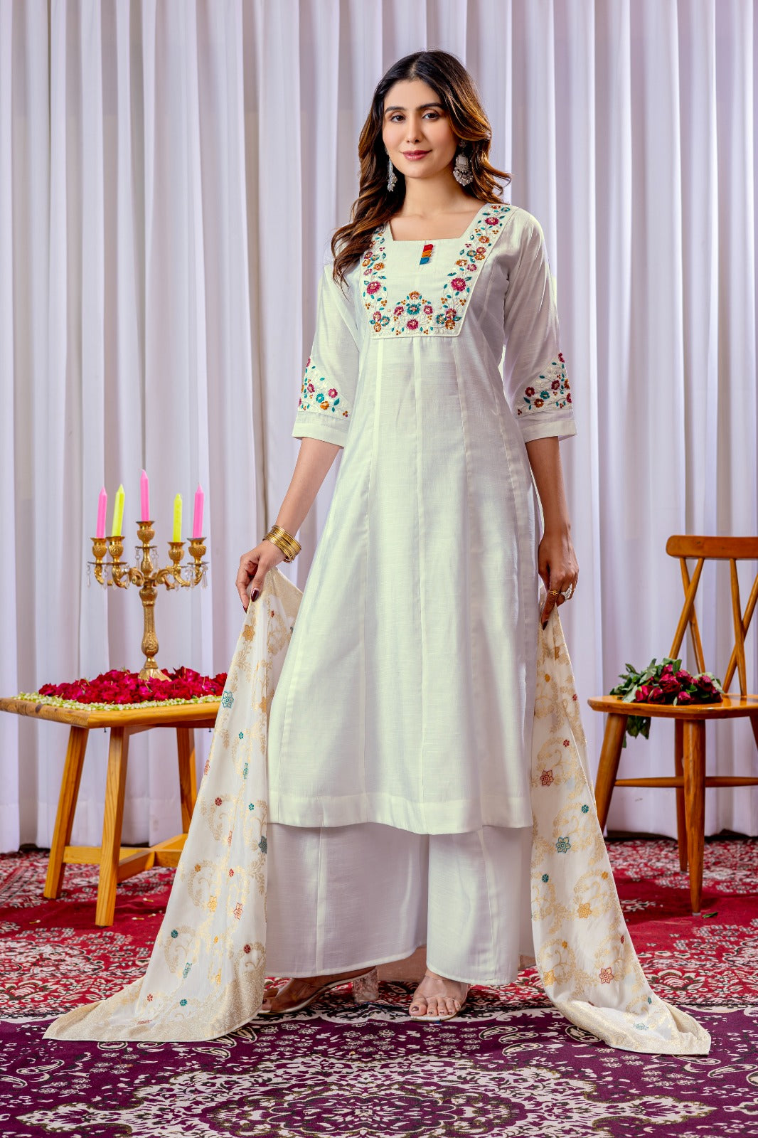 White color hand work plazzo suit