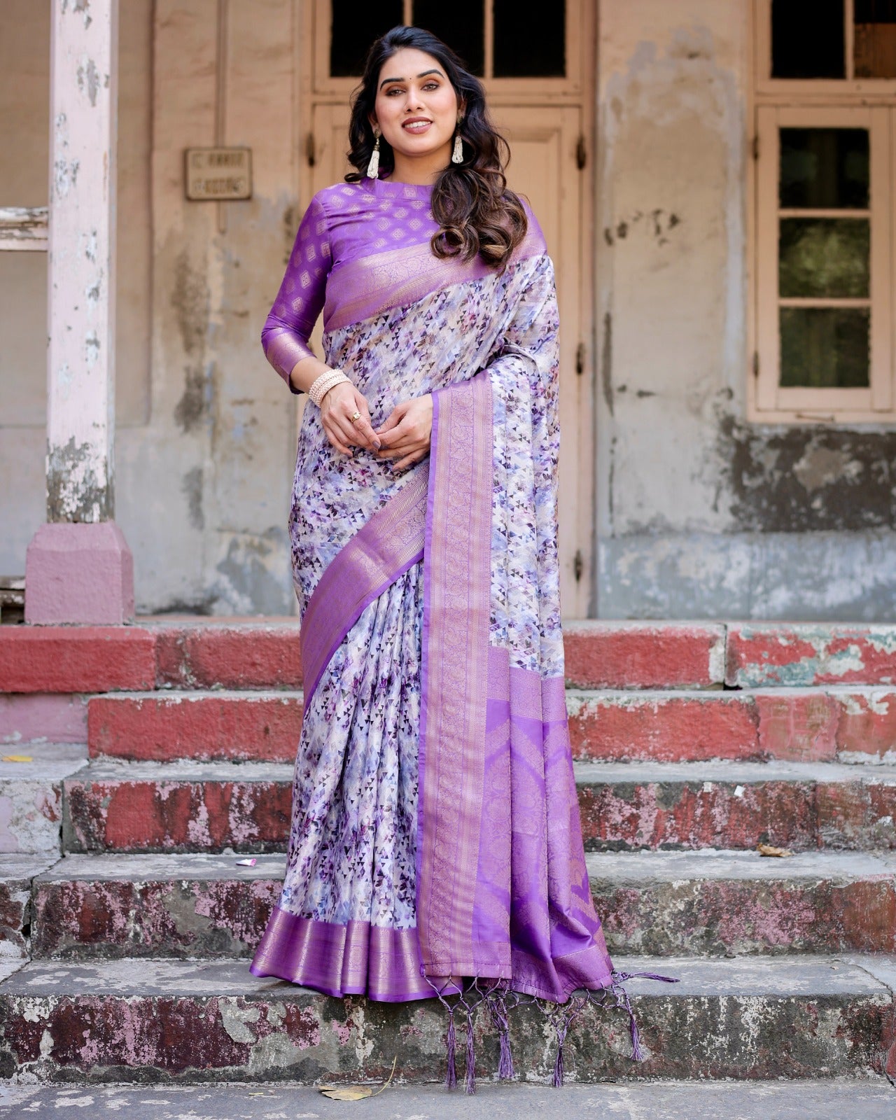 Lavender color banarasi silk saree for women