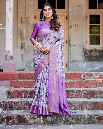Lavender color banarasi silk saree for women