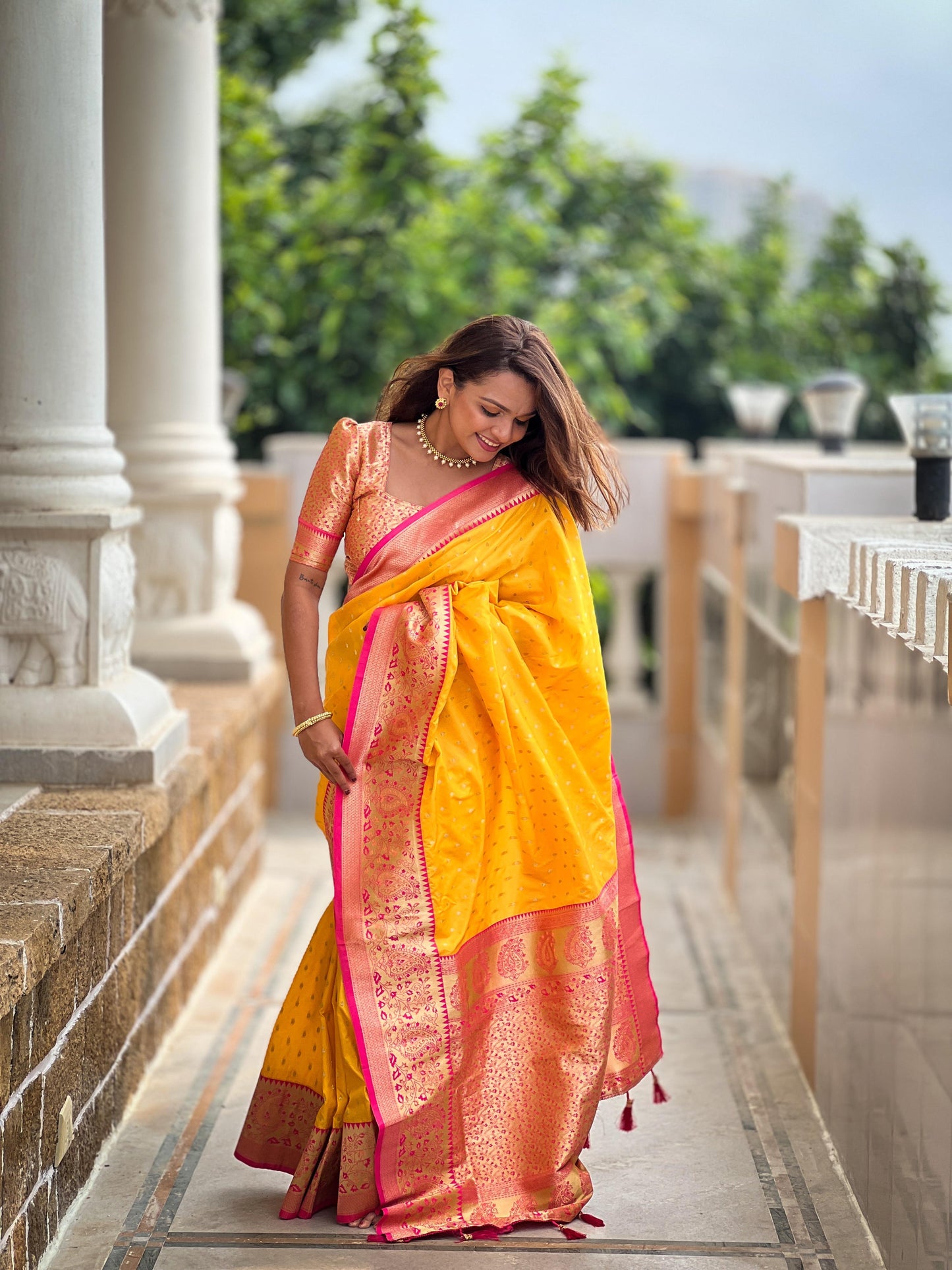 Yellow Banarasi Silk Saree with Zari work
