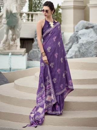 Purple pure mal mal cotton saree price
