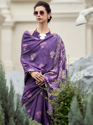 Purple pure mal mal cotton saree online
