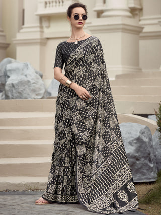 Pure black mal mal cotton saree
