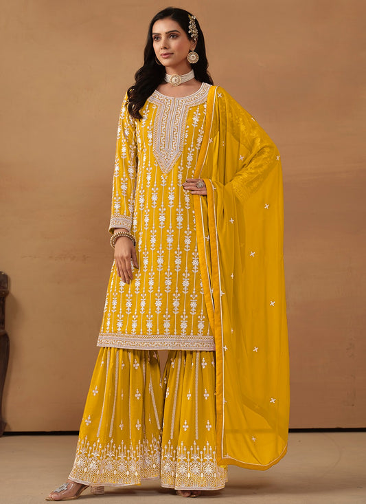 Yellow georgette salwar suit for women
