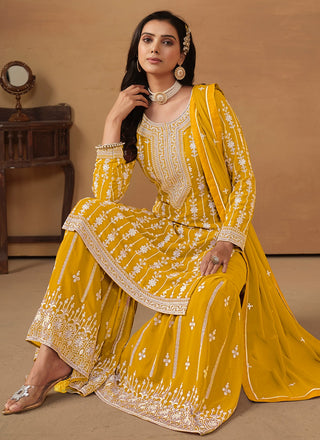 Yellow color embroidery work for women