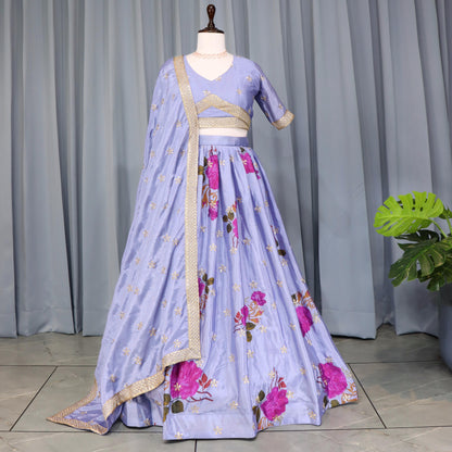 Lavender Color Chinon Floral Printed Lehenga Choli with dupatta

