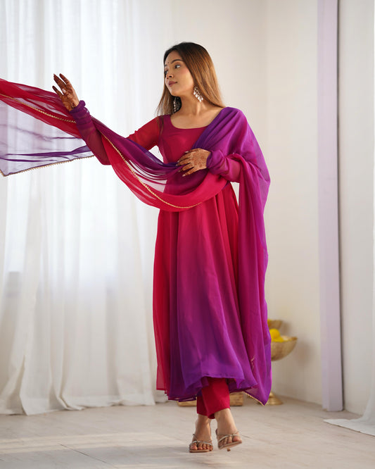 Dark pink color georgette gown with dupatta price