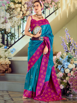 Rama color silk saree images