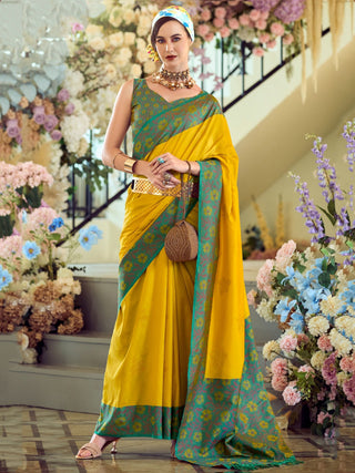 Yellow color silk saree