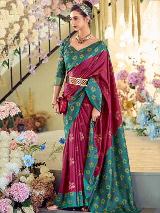 Rani pink color silk saree